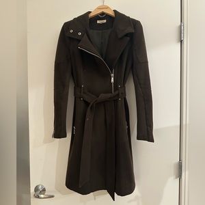 Barneys New York Long Wrap Coat - army green / brown - XS